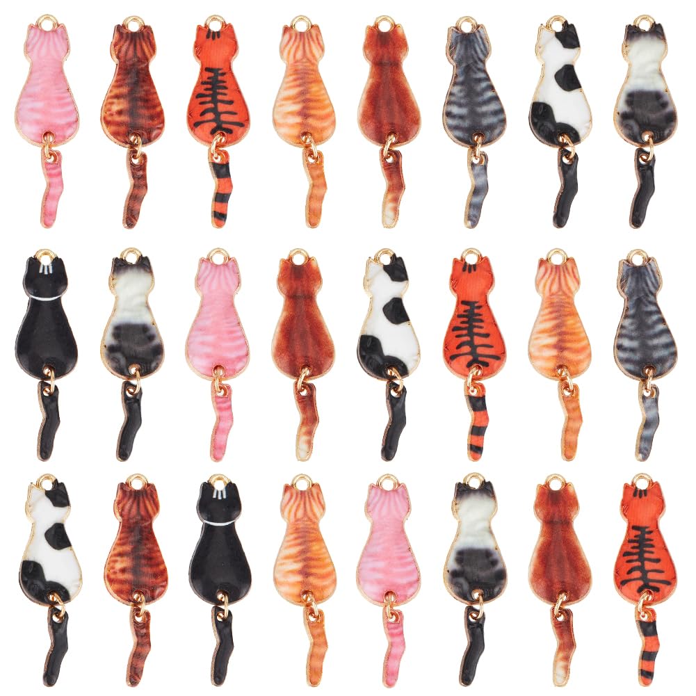 SUNNYCLUE 1 Box 30Pcs Alloy Cat Charm Black Cat Charms Bulk Metal Cute Animal Flat Back House Pet White Black Charm for jewellery Making Charms Supplies Necklace Bracelet Crafting Beginners Halloween