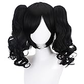 Alibuy Black Curly Cosplay Wigs with Pigtails 17.7" Thick and Soft for Women Costume's Wigs Party Halloween
