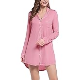 Amorbella Bamboo Viscose Sleep Shirt Women Long Sleeve Button Down Nightgowns Cooling Pajamas Nightshirt S-XXL