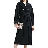 Himosyber Women Wool Blend Pea Coat Camel Notched Collar Double Breasted Outerwear Jacket