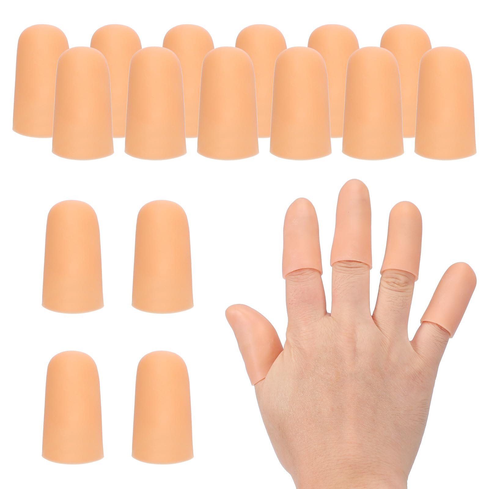 PATIKIL Finger Sleeve Protectors, 16pcs Silicone Finger Cots Cover Cap Thumb Guard Gel Finger Protection for Repair, Sports, 1.6"x0.8" Skin Color