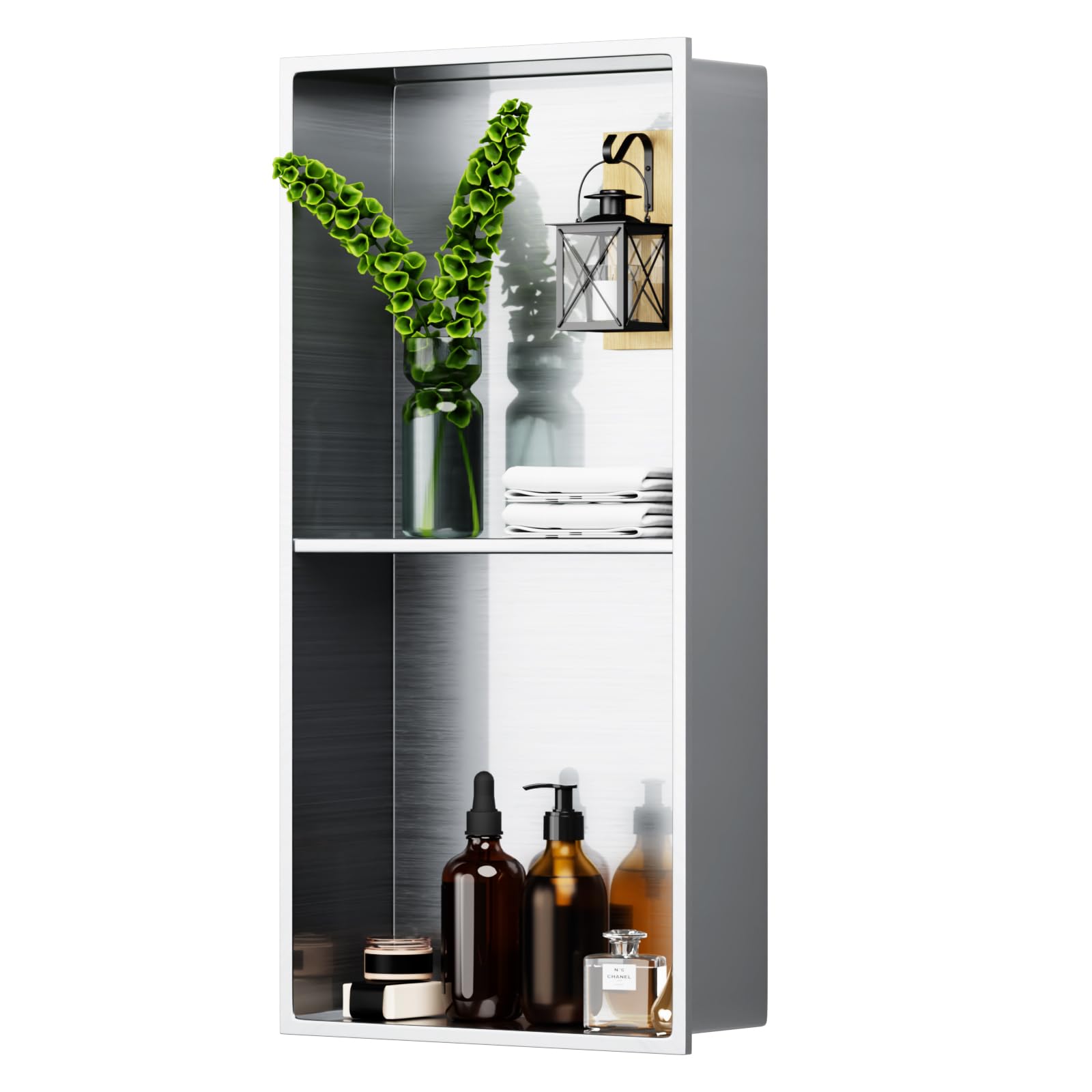 Photo 1 of Greenspring 24" X 12" Shower Niche Insert Tile Ready, Niche for Shower Wall, Stainless Steel 2-Tier Recessed Shelf No Tile Needed for Bathroom Storage, Brushed Nickel