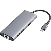 Amazon Basics 6-in-1 USB-C 3.2 (10G) Hub, 1 USB-C 100W PD Input, 2 USB-A, 1 USB-C, HDMI 4K, Ethernet, Light Grey, 11.94 x 4.6