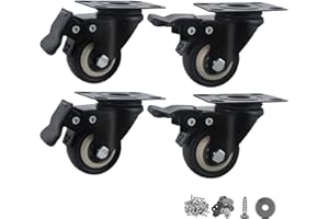 Htudcoue 2 Inch Wheel Casters,Set of 4 Heavy Duty Casters,with Brake,No Noise Locking Polyurethane (PU) Wheels, for Furniture and Workbench Load 800lbs