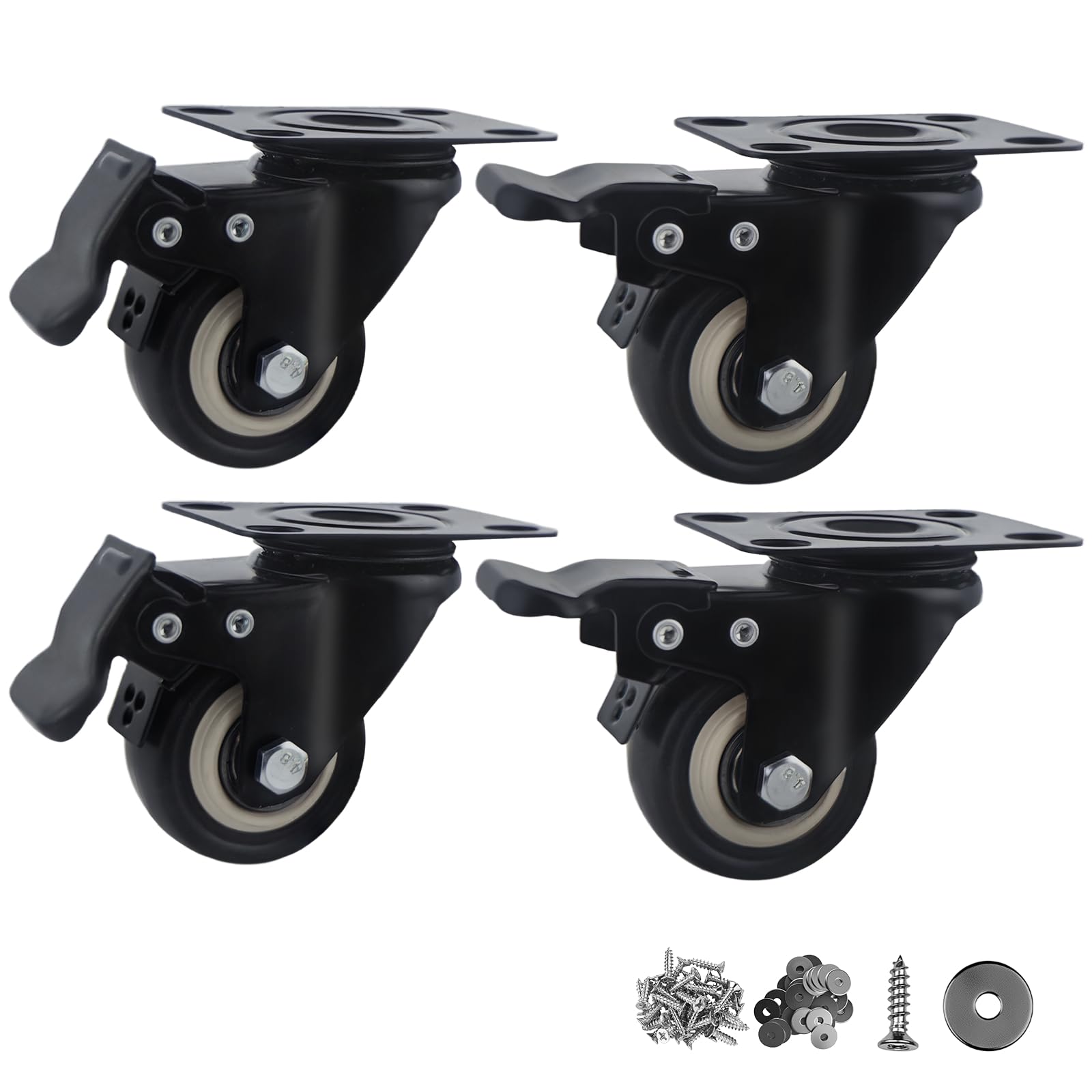 Photo 1 of Htudcoue 2 Inch Wheel Casters,Set of 4 Heavy Duty Casters,with Brake,No Noise Locking Polyurethane (PU) Wheels, for Furniture and Workbench Load 800lbs