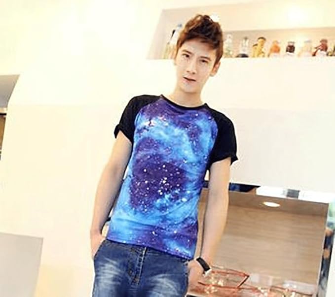 Amazon おしゃれ Tシャツ メンズ 半袖 プリント 宇宙柄 ブラック L Tシャツ カットソー 通販