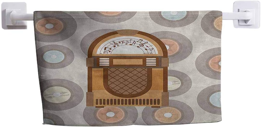 DayDayFun Face Towel Jukebox Soft and Absorbent Towels Pick Up Music with Vintage Abstract Long Players Backdrop 20" x 20" Brown Pale Coffee Grey and Peach