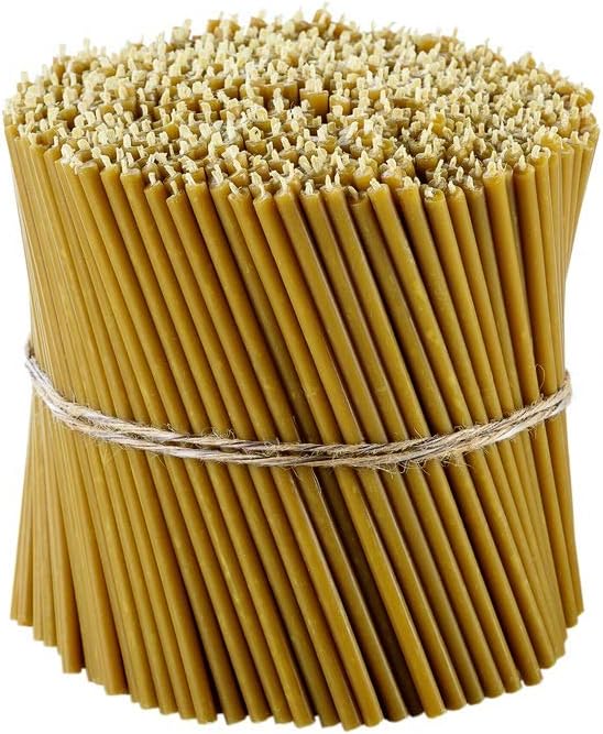 Danilovo Pure Beeswax Candles - No-Drip, Smoke-Less, Tall, Thin Taper Candles – Decorative Candles for Church Prayer, Decor or Birthday Candles – Honey Scented Candles – 6.3”x0.2” (Yellow, 500pcs)