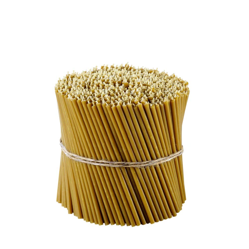 Danilovo Pure Beeswax Candles - No-Drip, Smoke-Less, Tall, Thin Taper Candles – Decorative Candles for Church Prayer, Decor or Birthday Candles – Honey Scented Candles – 6.3”x0.2” (Yellow, 500pcs)