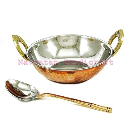 Amazon Com Traditional Indian Unique Cookware Kadahi Spoon Copper