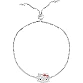 Hello Kitty Sanrio Women’s Bracelets - Silver Flash-Plated Jewelry with Heart Pendants and Zirconia Accents