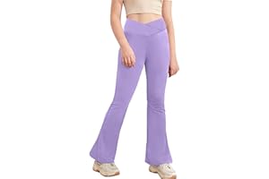 ESOBO Girl's Leggings Cross High Waisted Flare Pants Yoga Bootcut Pants Solid Color Full Length Bell Bottoms