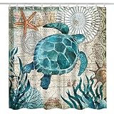 Sea Turtle Shower Curtain, 71" x 71", Ocean Animal Beach Landscape Sea Theme Shower Curtain, Waterproof Washable Polyester Fabric Non Toxic Eco-Friendly No Odor Sea Turtle Bathroom Decor with 12 Hooks