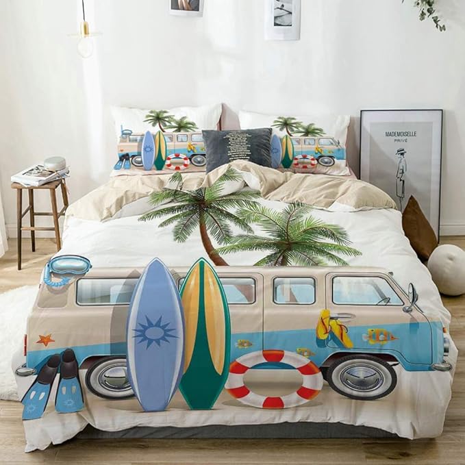 Bettbezug-Set Beige, Surf-Wochenend-Konzept mit Tauchelementen Flossen