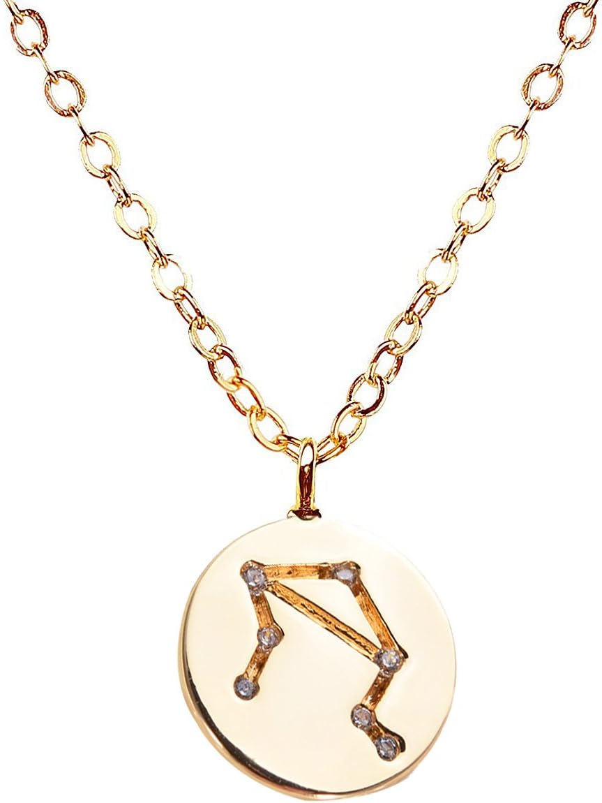 VIVIove Gold Zodiac Constellation Necklace Disc Horoscope Necklace Anniversaries Birthday Gifts