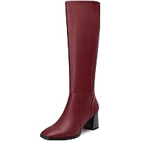 Amazon.com: Dsevht Red Leather Knee High Boots for Women Platform