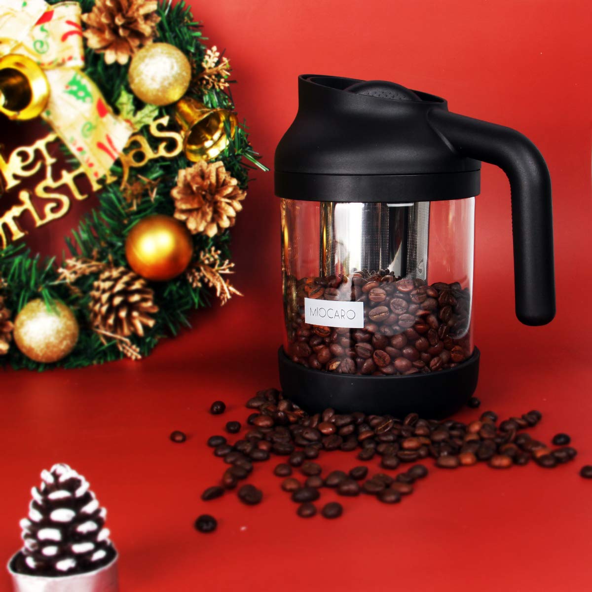 MIOCARO Cold Brew Ice Coffee Maker Stainless Steel Strainer Large 38 Oz Juice Tea Cooler