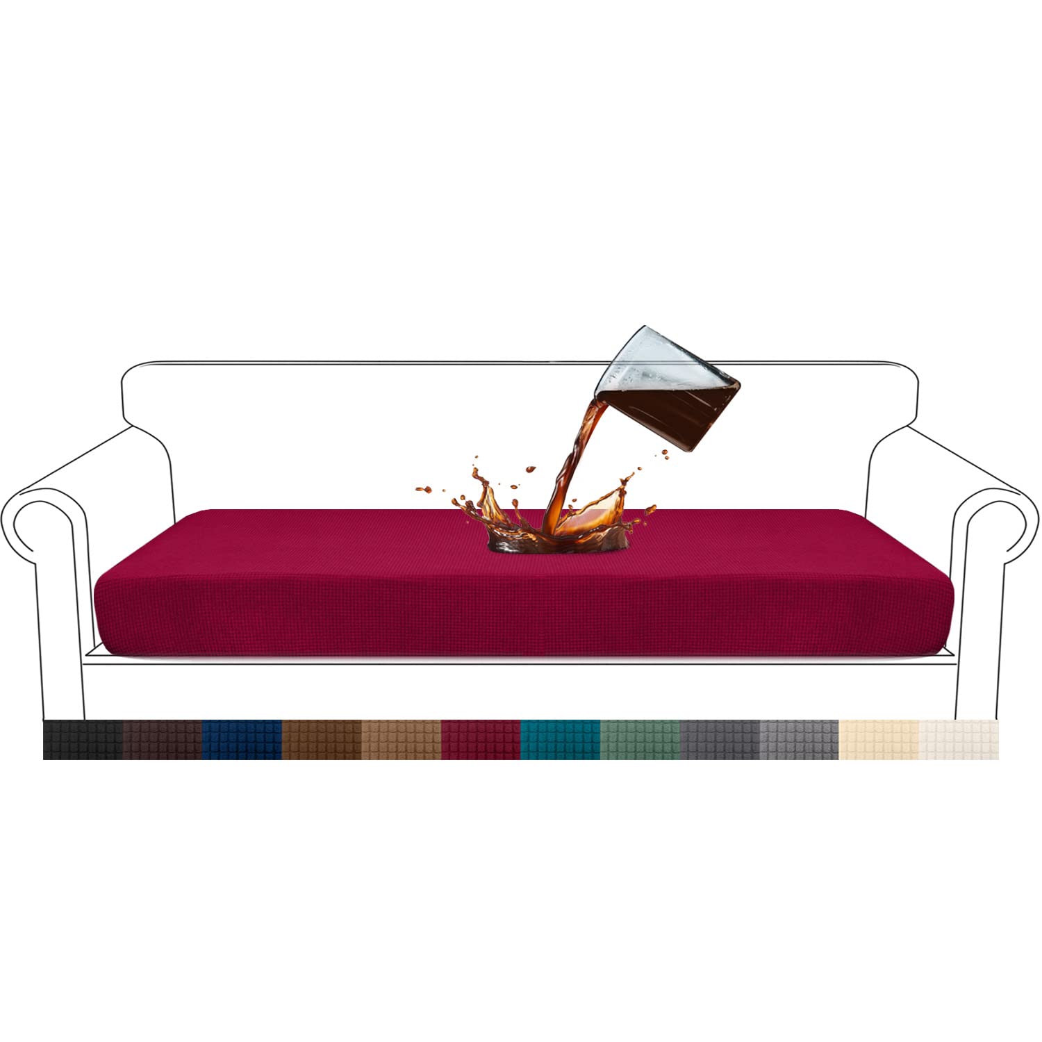 Granbest Premium Water-Repellent Sofa Seat Cushion Covers High Stretch Jacquard Fabric Couch Seat Slipcover Protector for 4 seater sofa (4 seater, Wine Red)
