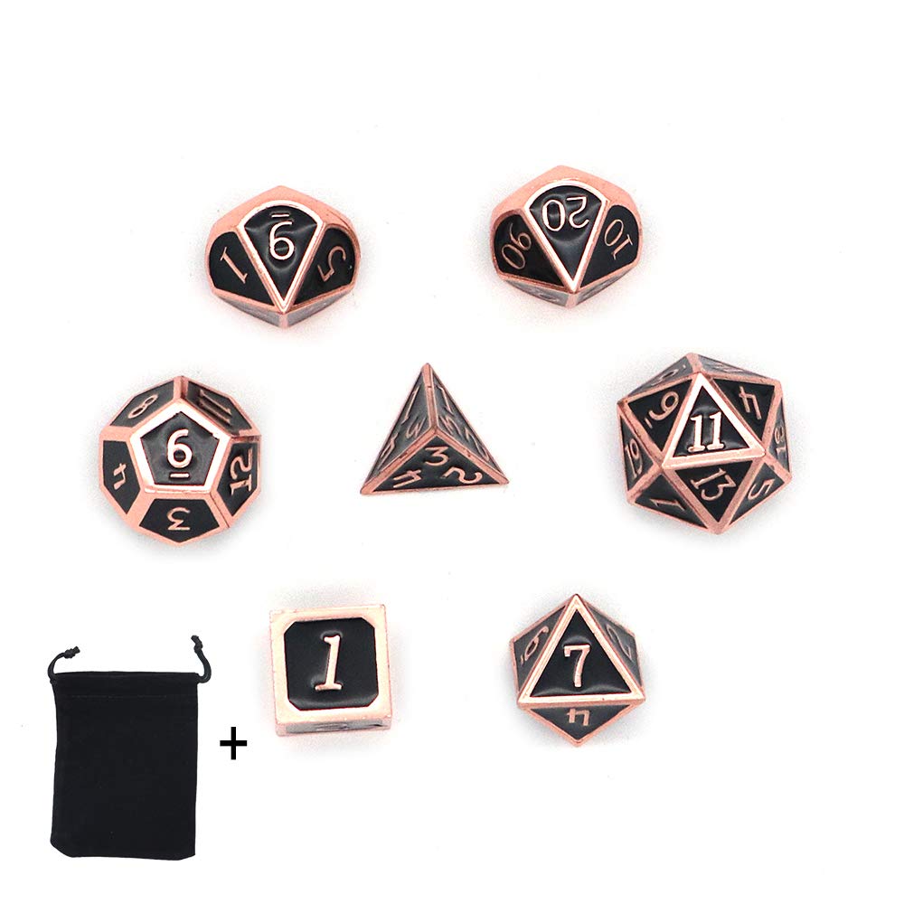 DollaTek 7PCS Metal Polyhedral Dice Set with Black Storage Bag for Role Playing Game Dungeons and Dragons D&D Math Teaching(Black)