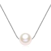 VIKI LYNN Single Pearl Necklace for Women 7-8mm Real Freshwater Cultured Pearl Pendant Necklace with Dainty 925 Sterling Silver Necklace Chain Valentines Day Graduation Bride Gifts for Her, Friend