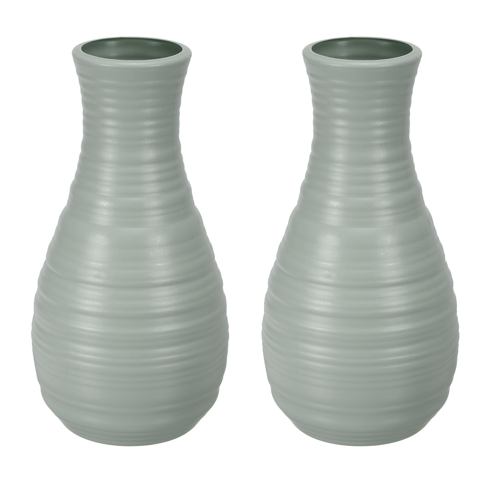 PATIKIL Flower Vase, 2 Pack Plastic Vase for Flowers Ceramic Look Table Centerpieces for Home Room Decor, Green