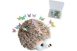 YUERFEILA Hedgehog Pin Cushion Sewing Kit with 100 Colored Pins,Pin Cushions Sewing Accessories and Supplies Flat Head Straight Pins Needle Cushions Holder