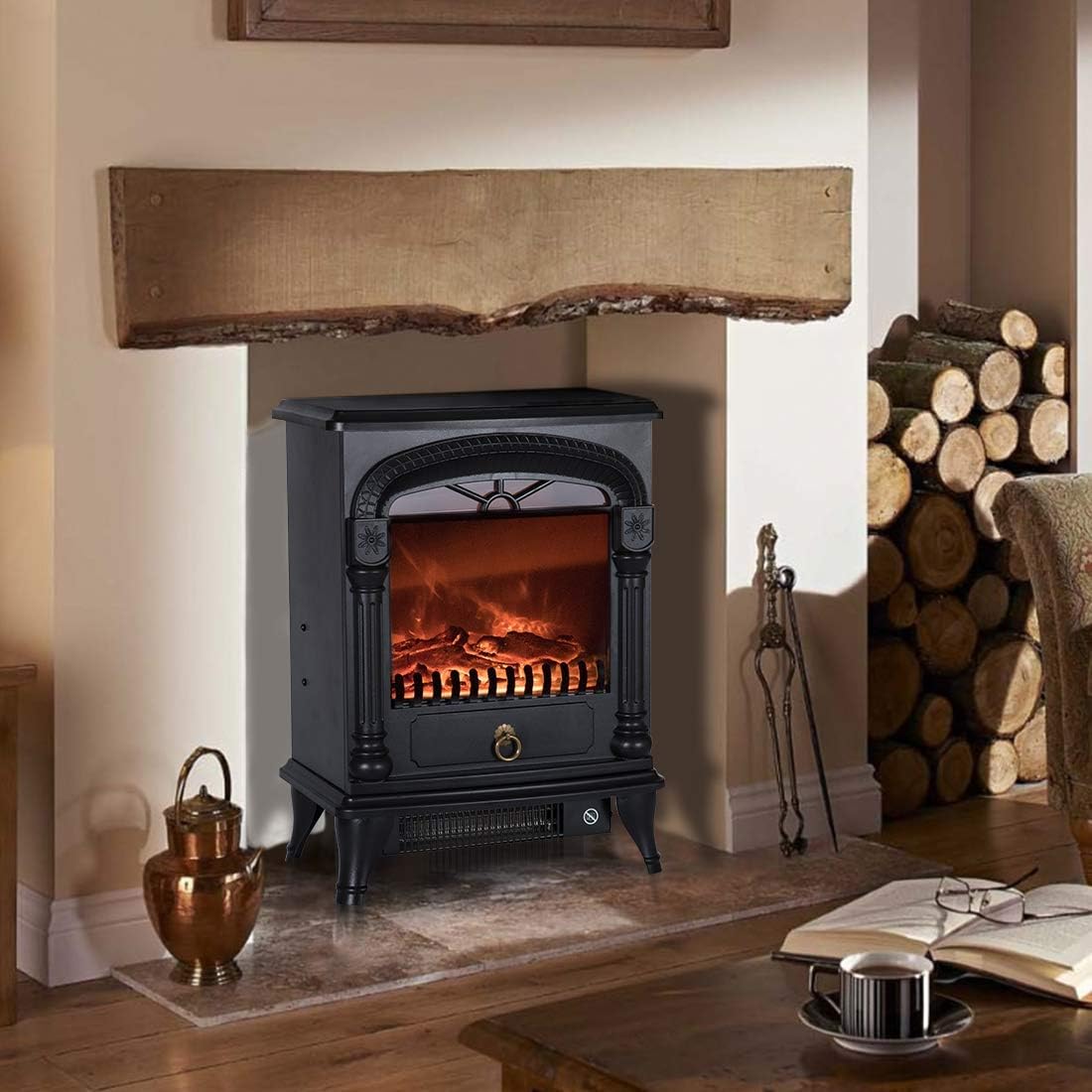 20 Inch Free Standing Electric Fireplace Insert Stove Heater Portable with Realistic Log Flame Effect, 1000W/2000W 220V