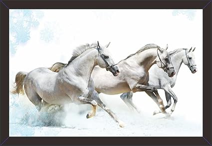 Mad Masters Exclusive Lucky Seven Horse Vastu Verified Print With The Frame Lucky Charm Paintings Best For Living Room Bedroom Kitchen Office