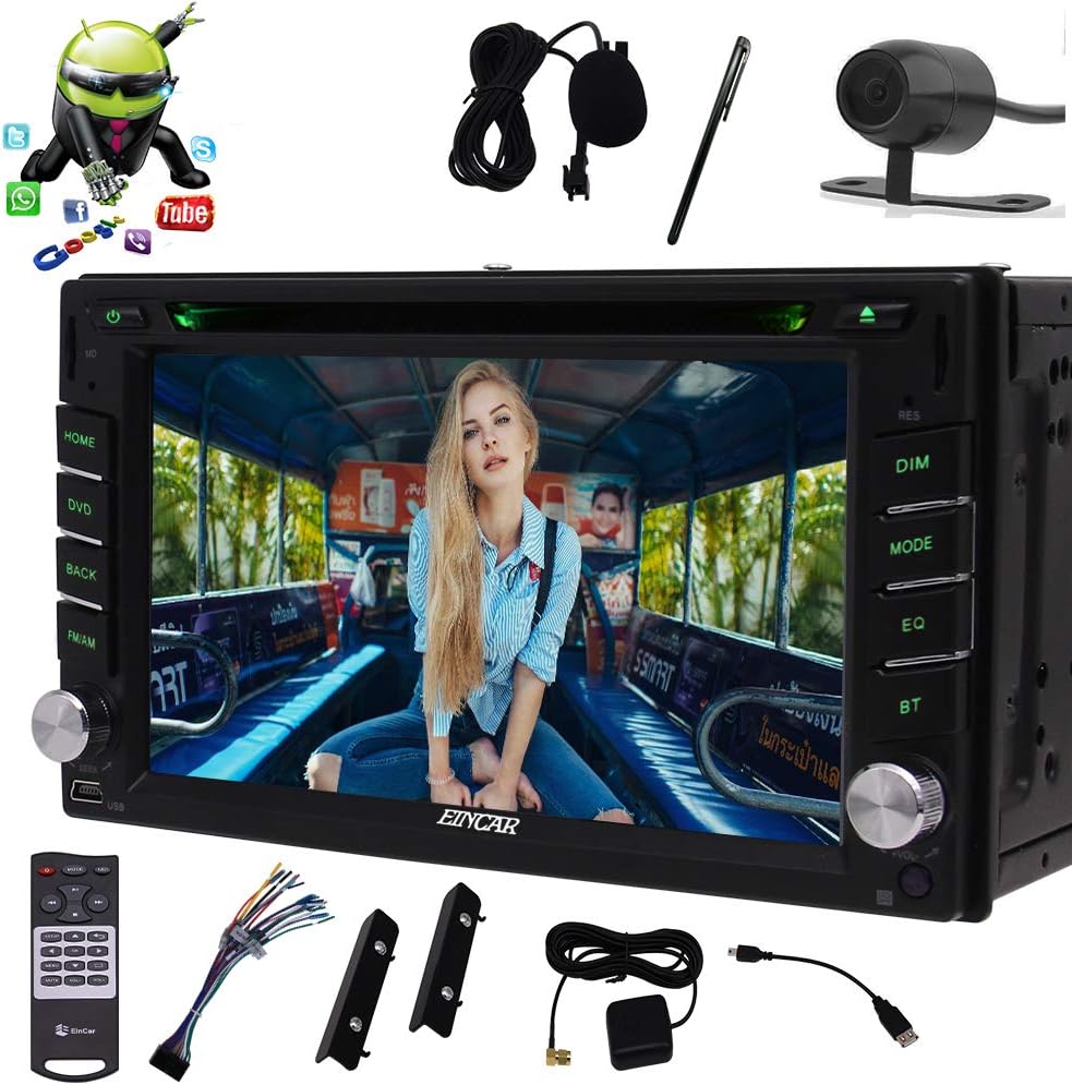 Rear Camera Included! Android 6.0 Car Stereo with 6.2" Touch Screen Double Din Car DVD Player in Dash GPS Navigation Support GPS Nav Bluetooth/Mirror Link/wifi/3G/4G Steering Wheel Control