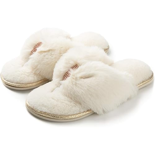 RockDove Women's Faux Fur Rhinestone Thong Slipper