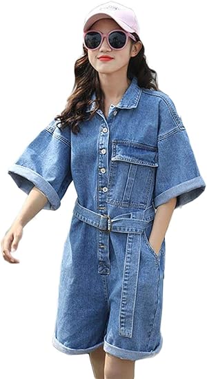 Amazon レディース オーバーオール デニム 夏 半袖シャツ ショートパンツ オールインワン ファッション 可愛い オールインワン 通販