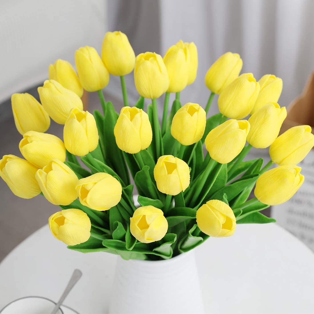 Veryhome Artificial Tulips Fake Tulip Flower Latex Material Real Touch Bouquets for Wedding Room Home Hotel Party Decoration and DIY Decor (Yellow-20PCS)