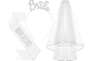 Papoopy 3Pcs Bride to Be Headband with Sash and Veil for Bachelorette Party Decorations, Bridal Shower Accessories for Gift, Favors - Silver