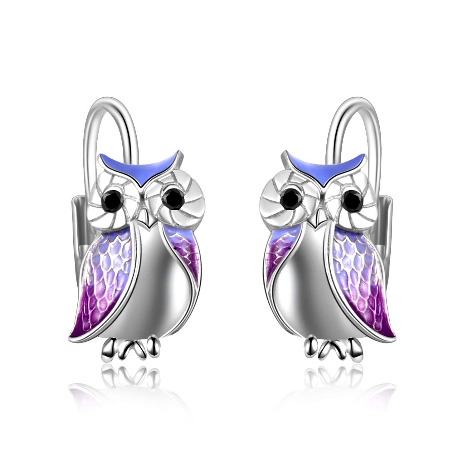 YFN Wise Owl Earrings Sterling Silver Purple Owl Jewellery Gifts for Women Girl