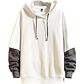GURUNVANI Fashion Hoodies Men's Color Block Pullover O-Neck Hooded Sweatshirt Patchwork