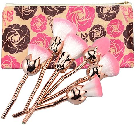 CROWNED BEAUTY 6 PCS Rose Makeup Brushes Set with Case for Eyes Face Lips Cosmetics Foundation Blending Blush Eyeliner Face Powder Eyebrow Concealer Eyeshadow Cosmetic Brushes Set Rose Gold