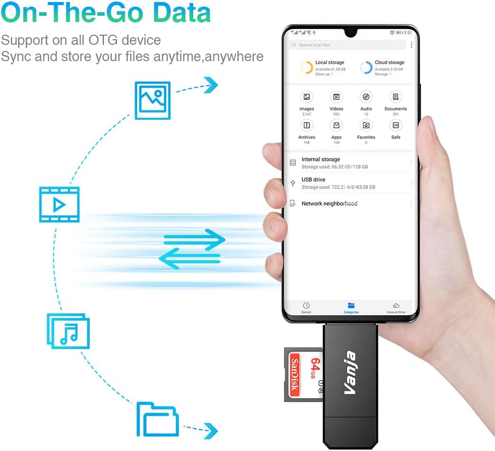 Vanja USB Type C SD Card Reader, USB 3.0 Micro SD Card Reader OTG Adapter for TF, SD, Micro SD, SDXC, SDHC, MMC, RS-MMC, Micro SDXC, Micro SDHC, UHS-I for Mac, Windows, Linux, PC, Laptop: Computers & Accessories