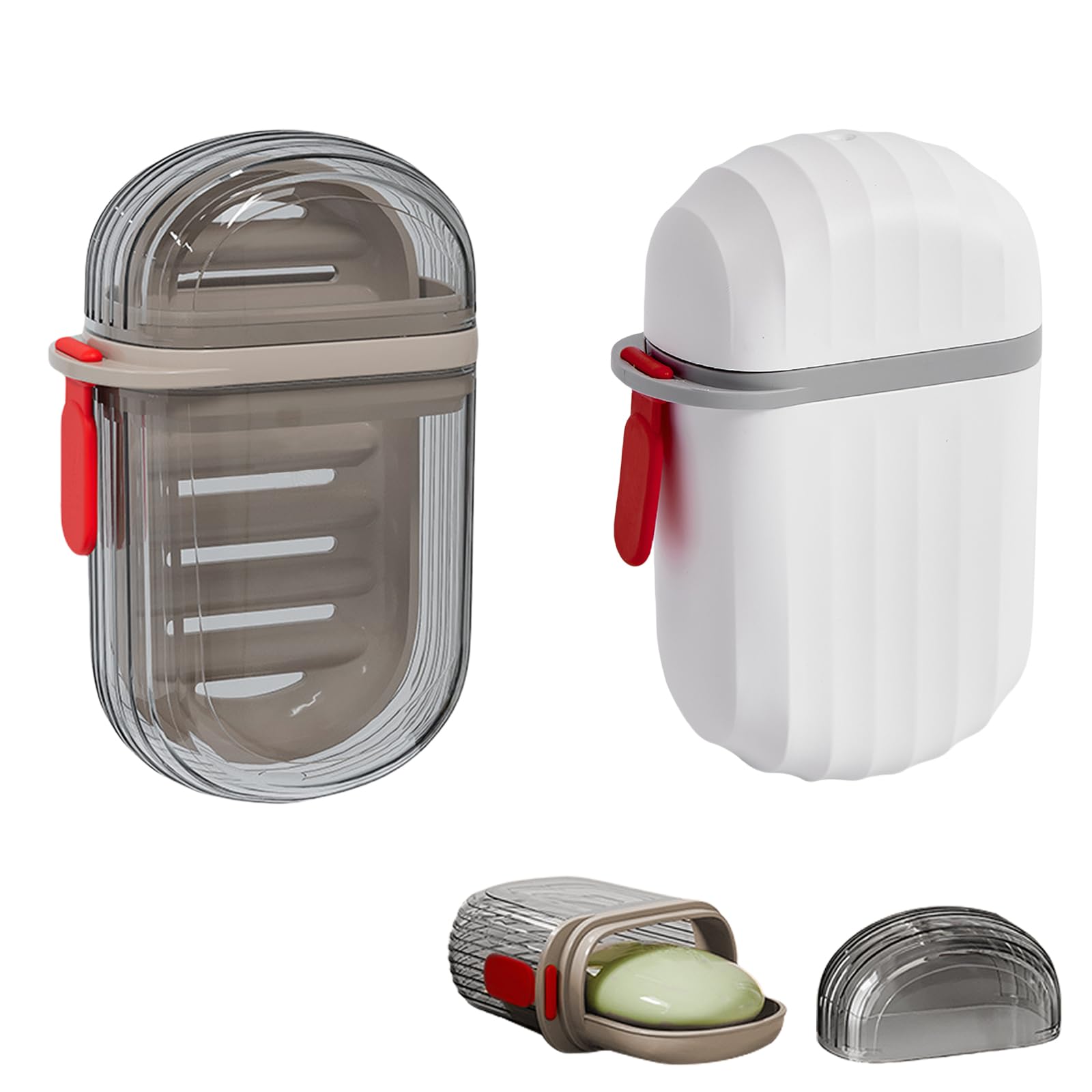 GUZHAIREN 2PCs Travel Soap Case Soap Box Waterproof and Leakproof, Strong Sealing Soap Dish with Lid for Travel, Bathroom, Camp, Outdoor(Black, White)