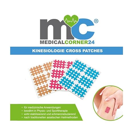 Medicalcorner24 162 Kinesiologie Crosstape,Akupunktur-Pflaster, Gitterpflaster, Cross-Patch Gittertape 2,7 x 2,1 cm blau pink