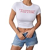 SOLY HUX Women's Baby Tees for Women Y2K Graphic Tops Letter Print Short Sleeve Crop Tops 90s T-Shirt Vintage Outfit