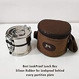 JVL Leak-Proof Stainless Steel Double Decker Lunch Box 600ml with Bag 2-Compartment Tiffin for Office & Kids Use Durable, Compact & Easy to Carry