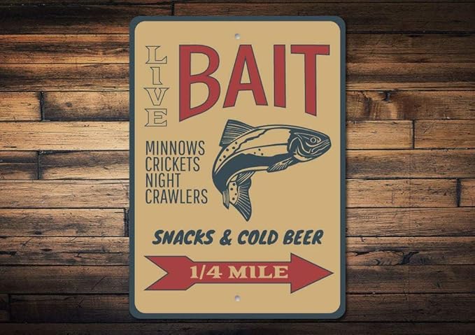 18x25 Live Bait Sign Fishing Bait Sign Bait Shop Decor Bait Shop Sign ...