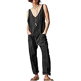 Muzly Denim Overalls for Women Loose Fit Sleeveless V Neck Adjustable Straps Jean Pants Jumpsuits Summer Rompers with Pockets