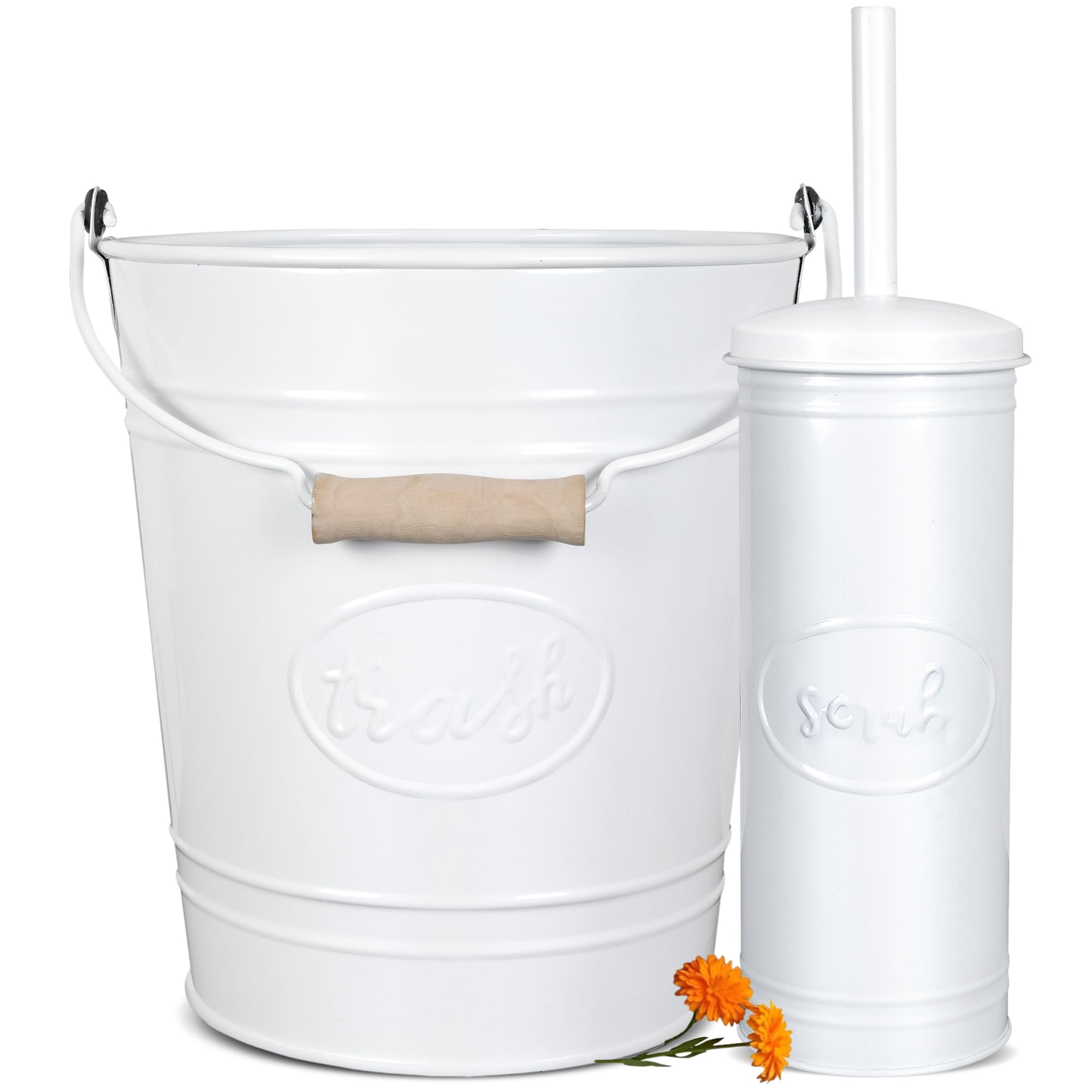 autumn alley rustic farmhouse white bathroom trash can and toilet brush set – bathroom accessories f