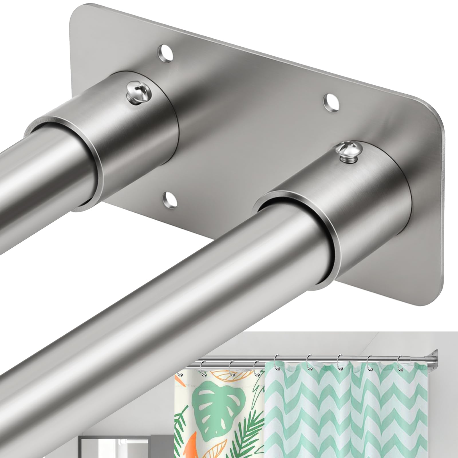 Photo 1 of Creatyi 28 to 75 Inches Double Shower Curtain Rod Adjustable Double Shower Curtain Rods for Bathroom (28 to 75'', Silver)