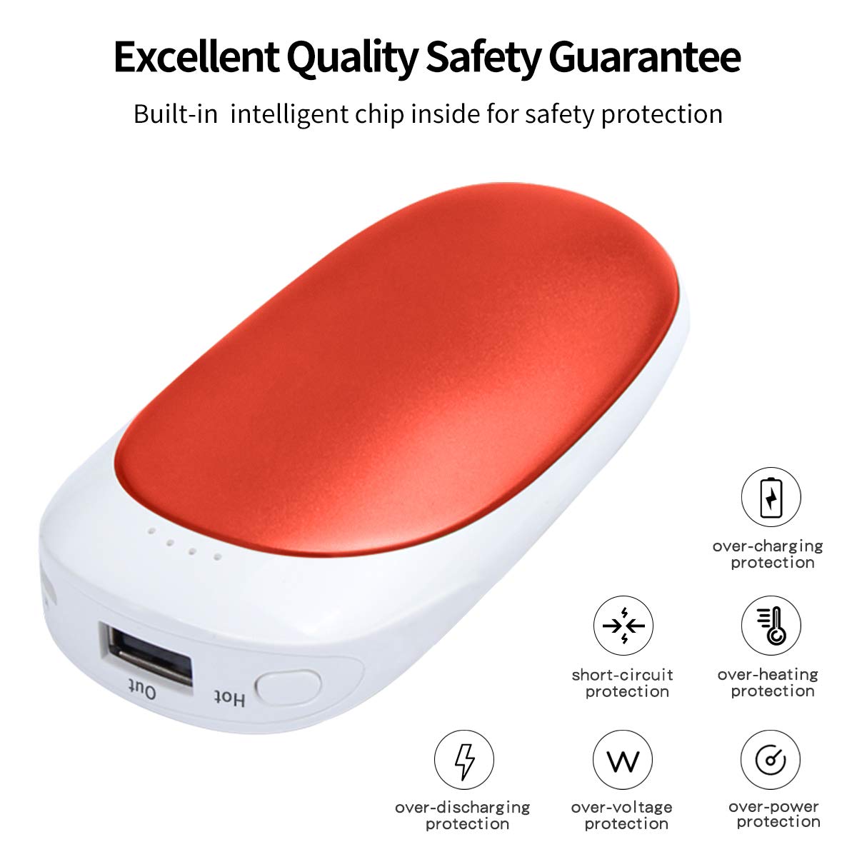5200mAh USB Rechargeable Electric Hand Warmer,Vshow Baby Dolphin Double-Side Pocket Warmer /Emergency Phone Charger for iPhone /Samsung Galaxy - Red