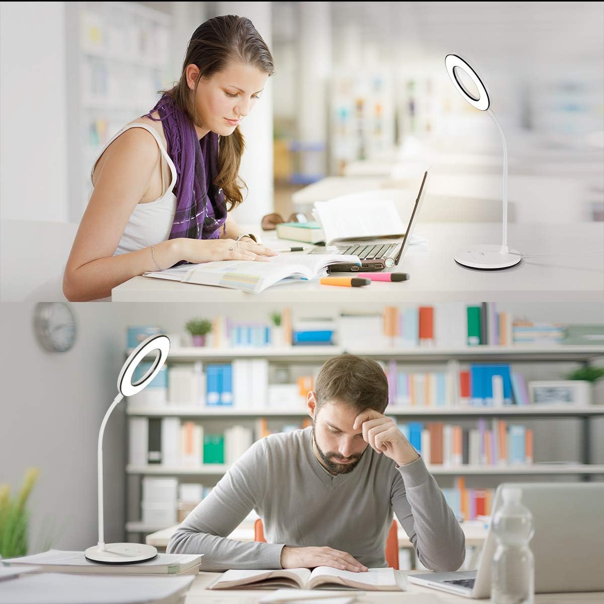 Miady LED Desk Lamp Eye-Caring Table Lamp, 3 Color Modes with 4 Levels of Brightness, Dimmable Office Lamp with Adapter, Touch Control Sensitive, 360° Flexible - - 