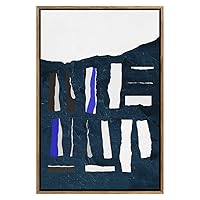 SIGNWIN Framed Canvas Print Wall Art Black Rectangle with Blue Streaks Abstract Texture Illustrations Impressionism Contemporary for Living Room, Bedroom, Office - 16