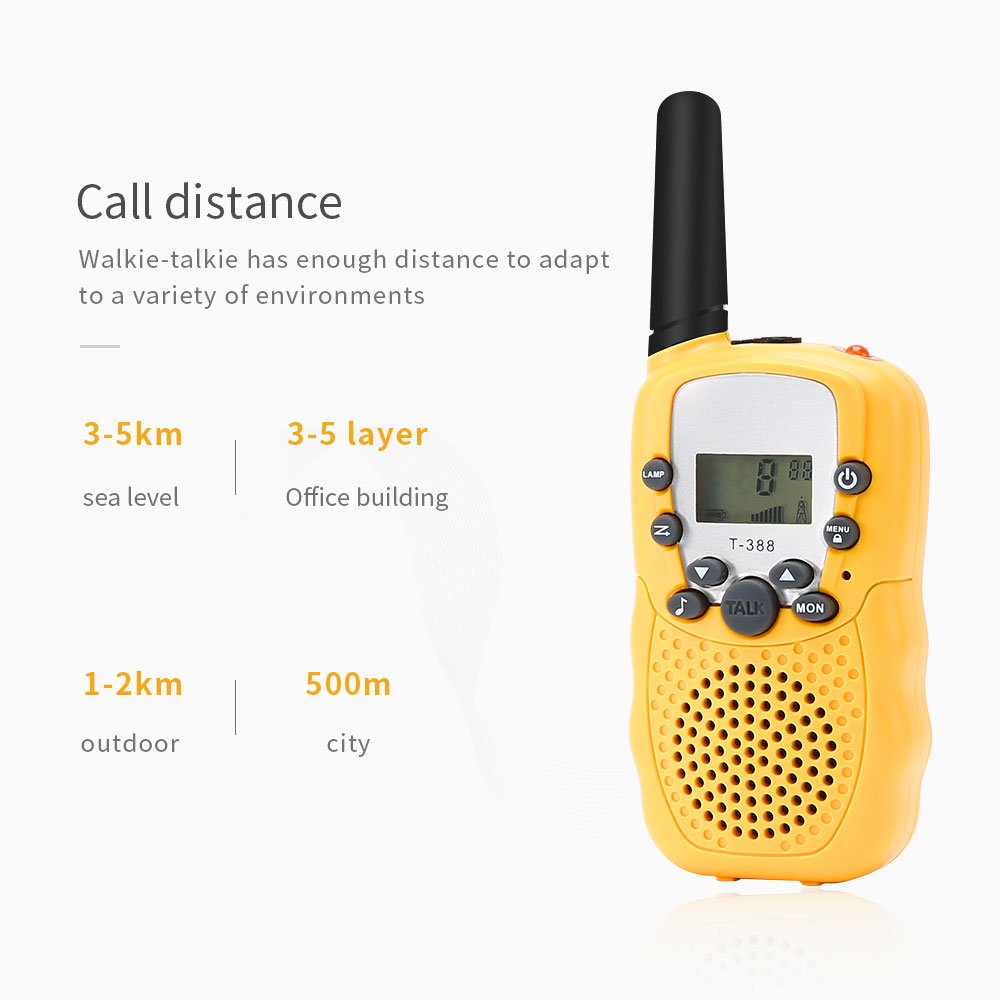 BROMOSE Kids Walkie Talkies 22 channel two way radio up to use 3 Miles Handset with Indicator and Belt Clip Toy for Children Great Fun for Outdoor Play Camping Hiking 2 PCS,Yellow