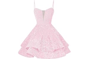 Sequin Short Homecoming Dresses for Teens Spaghetti Straps Tiered Sparkly Mini Prom Dress Photo Shoot Cocktail Gowns